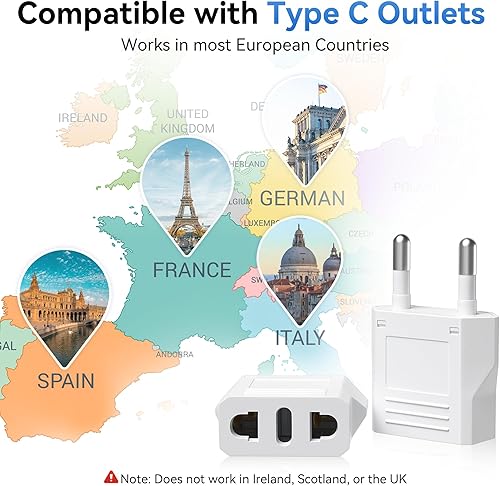 Miniatura 6 de Unidapt Paquete de 2 adaptadores de enchufe de viaje de Europa, adaptadores de enchufe de Estados Unidos a Europa, viajes de EE. UU., Canadá,