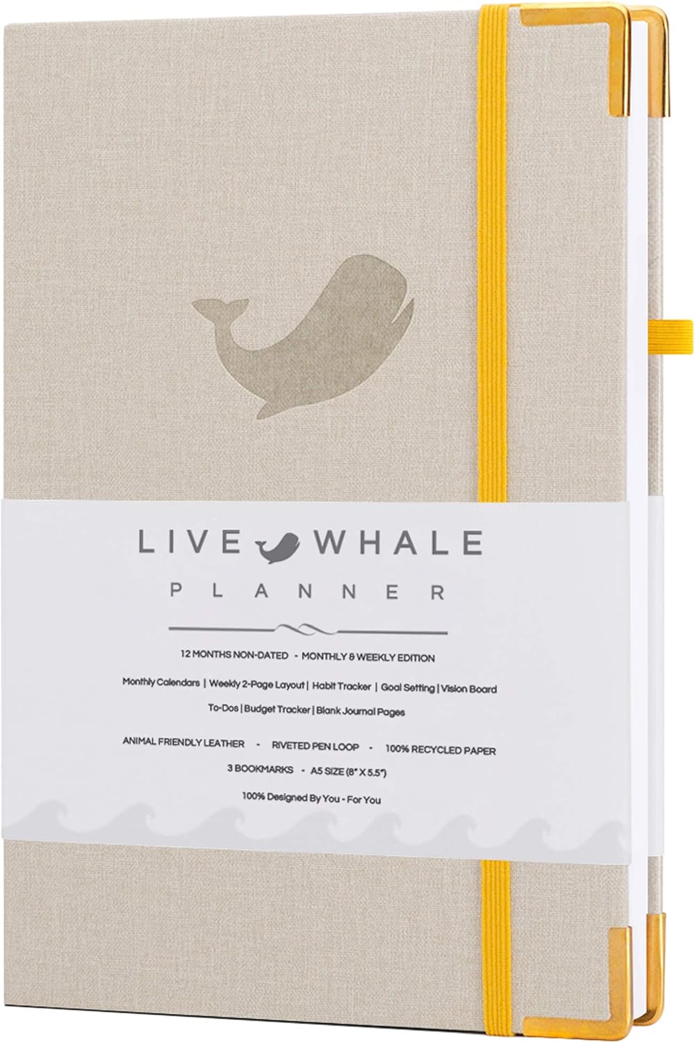 Live Whale, Undated 12 Month Planner and Personal Organizer. The Look and Feel of Linen - The Durability of Engineered Material. : Office Products