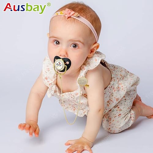 Vista 11 de Personalized Pacifier Set with Name, BPA Free, Bling Gold Silver Pink Rose Gold Luxurious Ideal Gift for Newborns (Gold) Gold,Black,Pink,Rose