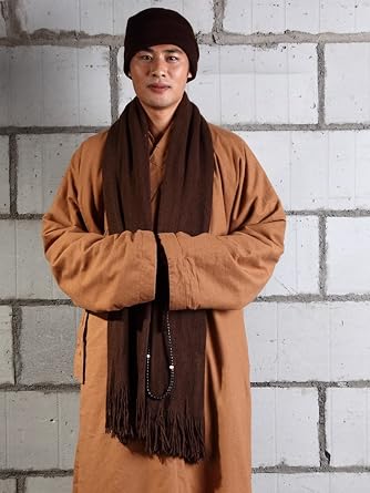 ZanYing Medieval Monk Costume Buddhist Cotton Robe Men Winter Loose Outfit