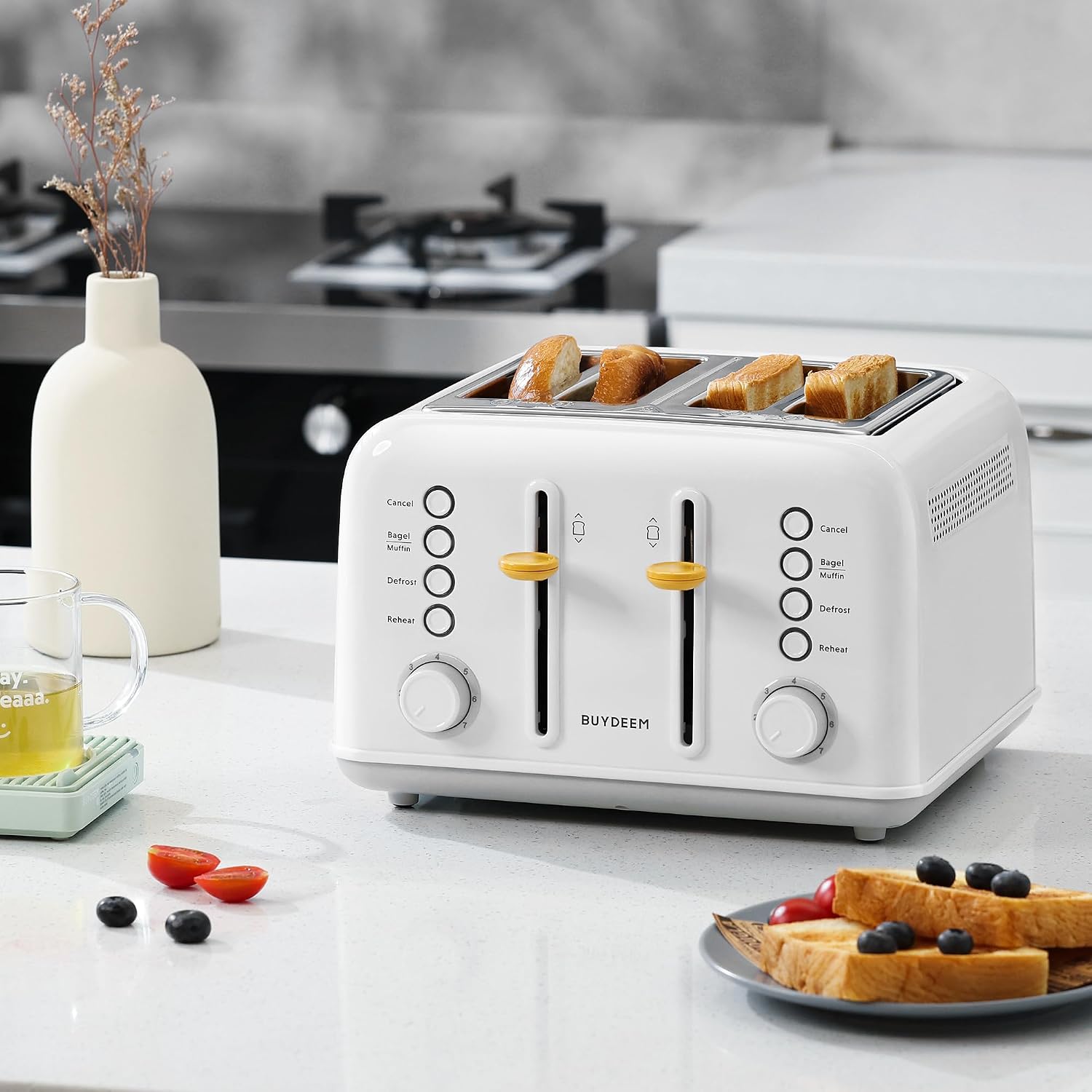 BUYDEEM DT620 2-Slice Toaster, Extra Wide Slots, Retro Stainless Steel with High Lift Lever, Bagel and Muffin Function, Removal Crumb Tray, 7-Shade Settings,Mellow Yellow, view 14