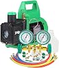 Bomba de vacío PB Motor Tech 4.5CFM con manómetro de 3 vías, verde | Bomba de una etapa 1/3 HP, manómetro de latón, con acopladores rápidos, dos llaves de paso, para R134A R12 R22 R502, AC automotriz/doméstico 1