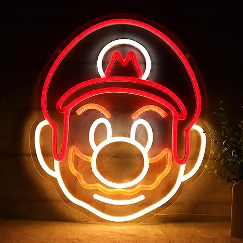 YueLangDou Mario Neon Signs Decoración de pared LED Mario Light Sign Gaming Light Accesorio Man Cave Kids Room Gamer Room Decoración Regalos 12