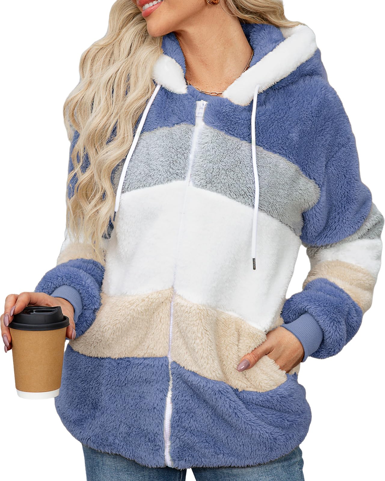 Yuson Girl Sudadera con Capucha para Mujer Invierno Cremallera Abrigo Cálido Sherpa Forrado Chaqueta Fleece Cárdigan Caliente y Esponjoso Tops Suave Manga Larga Hoodie con Bolsillo