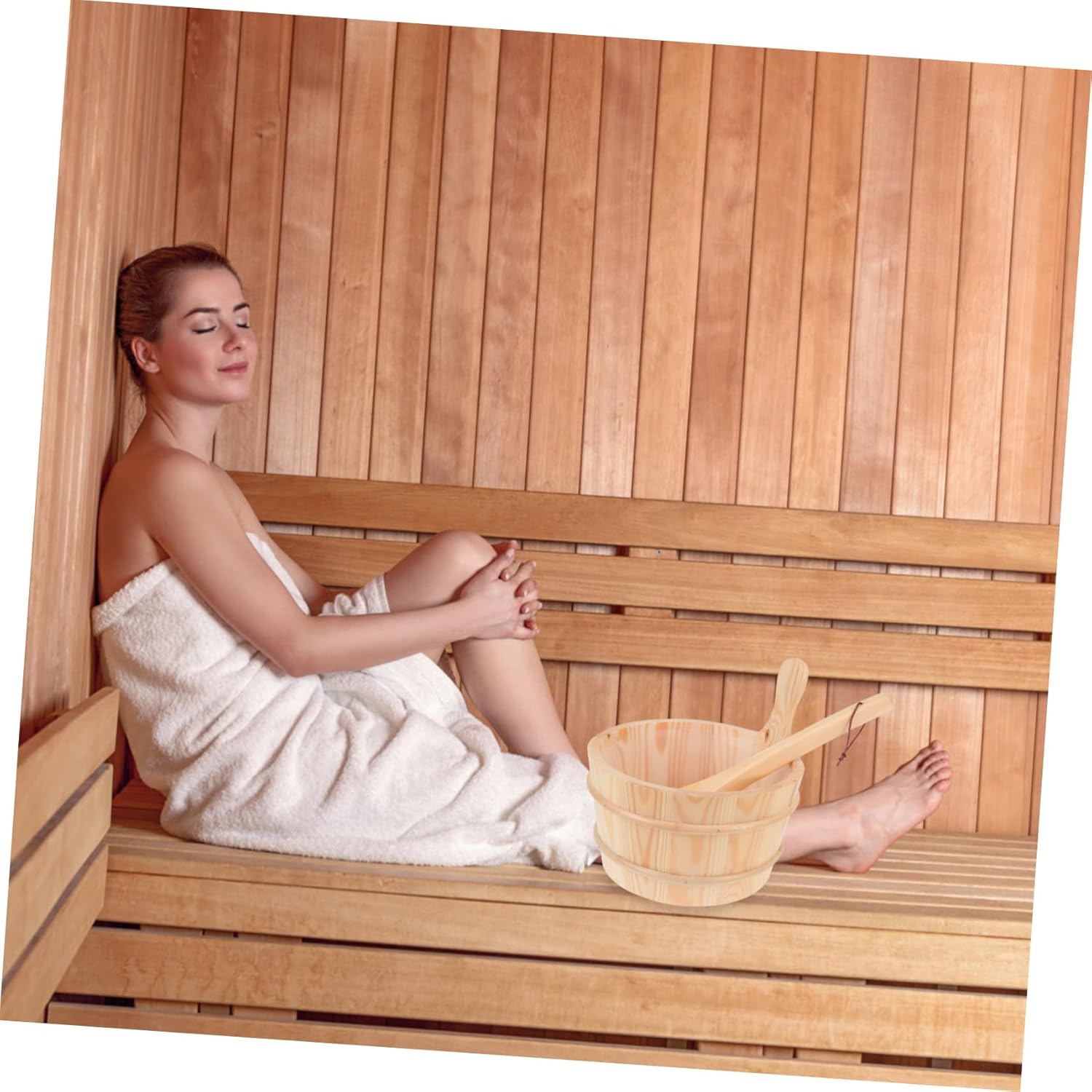 1Set Wooden Sauna Bucket and Spoon Kit Light Yellow Sauna Supplies for Home Steam Therapy and Relaxation for Use