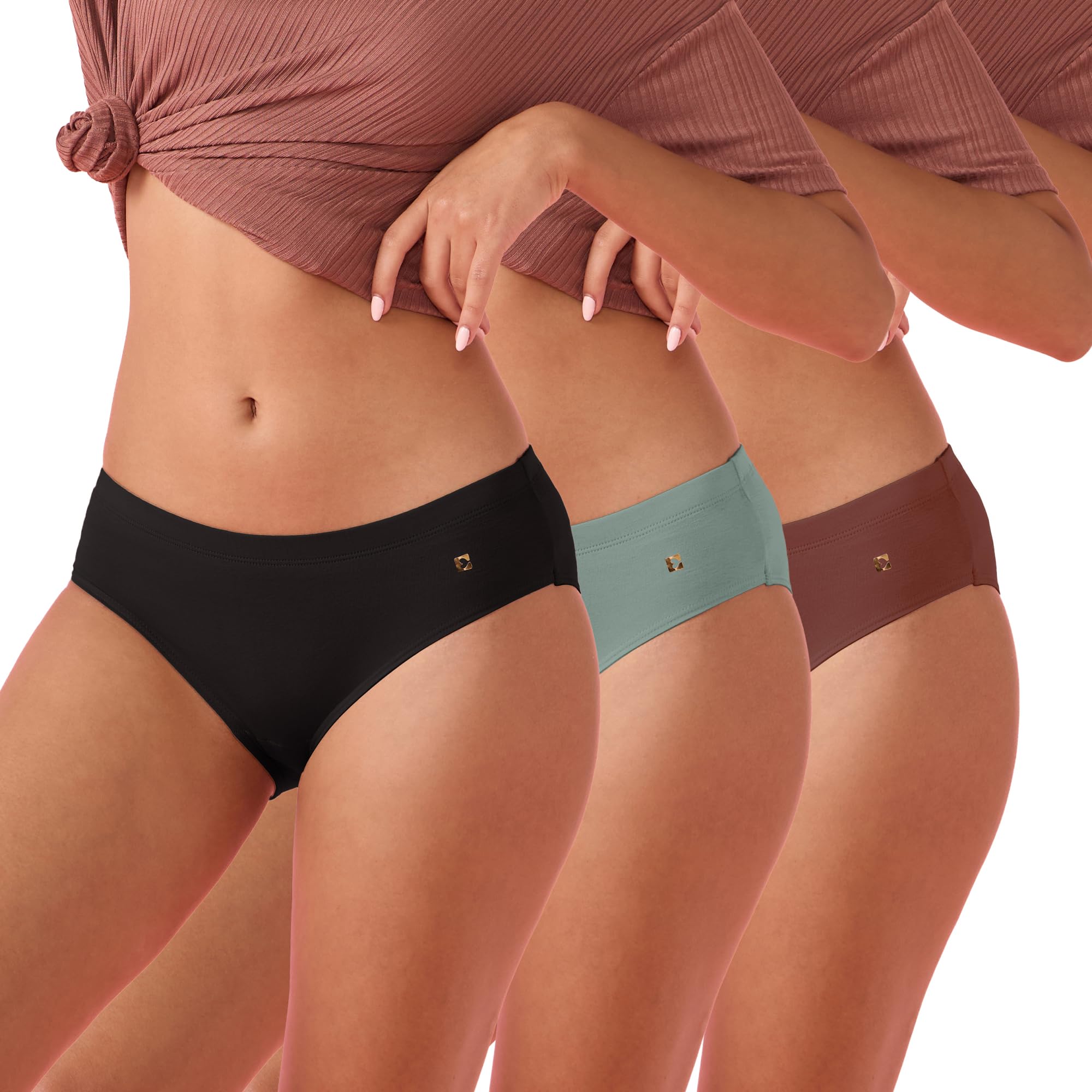 Stretchable Cotton Hipster Panties for Women, Full Coverage Grip Fit Inner Elastic with Antimicrobial & Stain Release Technology - Color and Print May Vary - CR17 (Pack of 3)