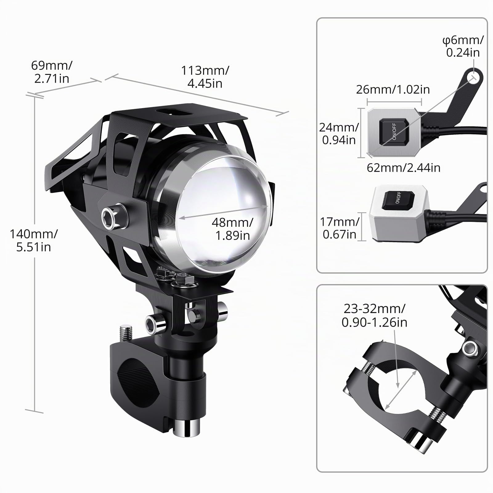 PROZOR 2 * U5 Faro Moto 15W 3000LM 2PZ Luci Anteriori per Moto Impermeabile Spotlight Faro per Motocicletta con Interruttore ON/OFF Lampada Antinebbia per Veicoli a 12/24V Come Motocicli Biciclette