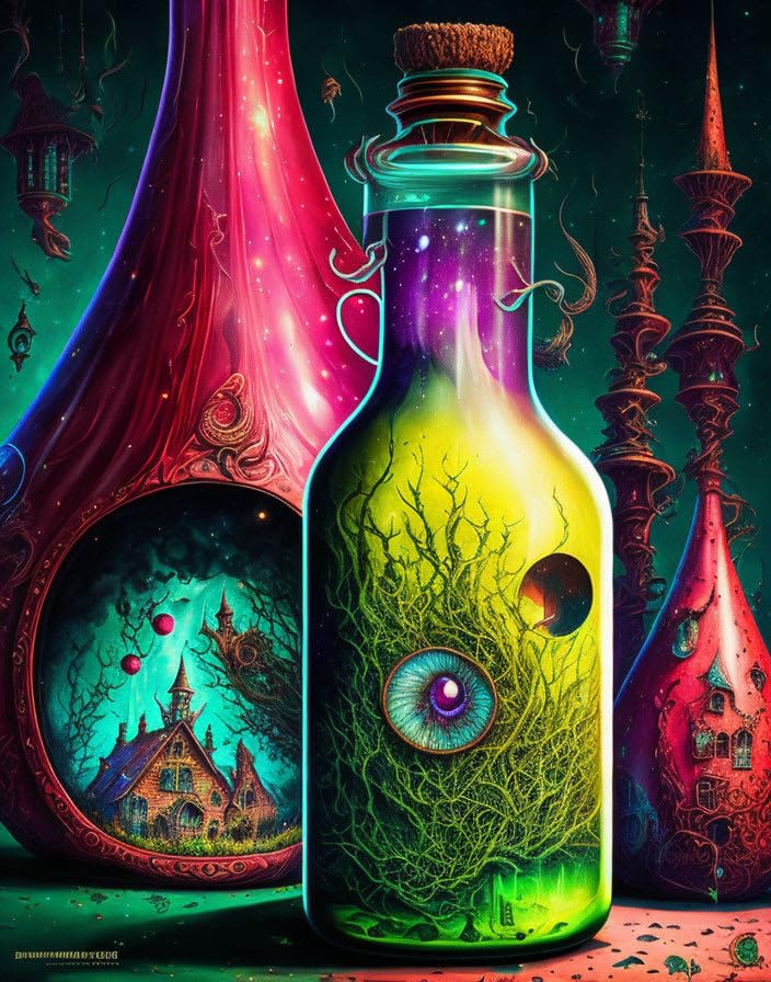 Poster sorcière bouteille maudite pour décorer un salon gothique chic unique