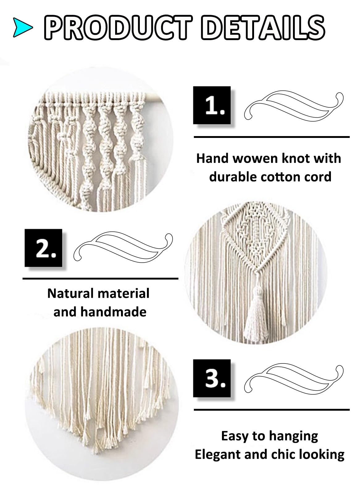 Rideaux en macramé Tenture Murale en Macramé Long en Coton, Rideaux Muraux en Macramé pour Fenêtres, Toile De Fond De Mariage en Macramé