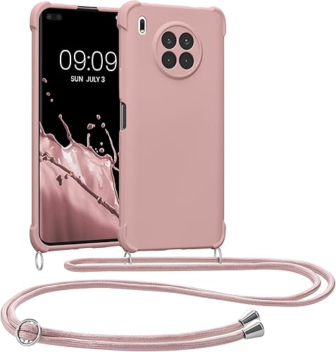 kwmobile Funda compatible con Honor 50 Lite - Funda cruzada suave de TPU mate con correa para el cuello nácar