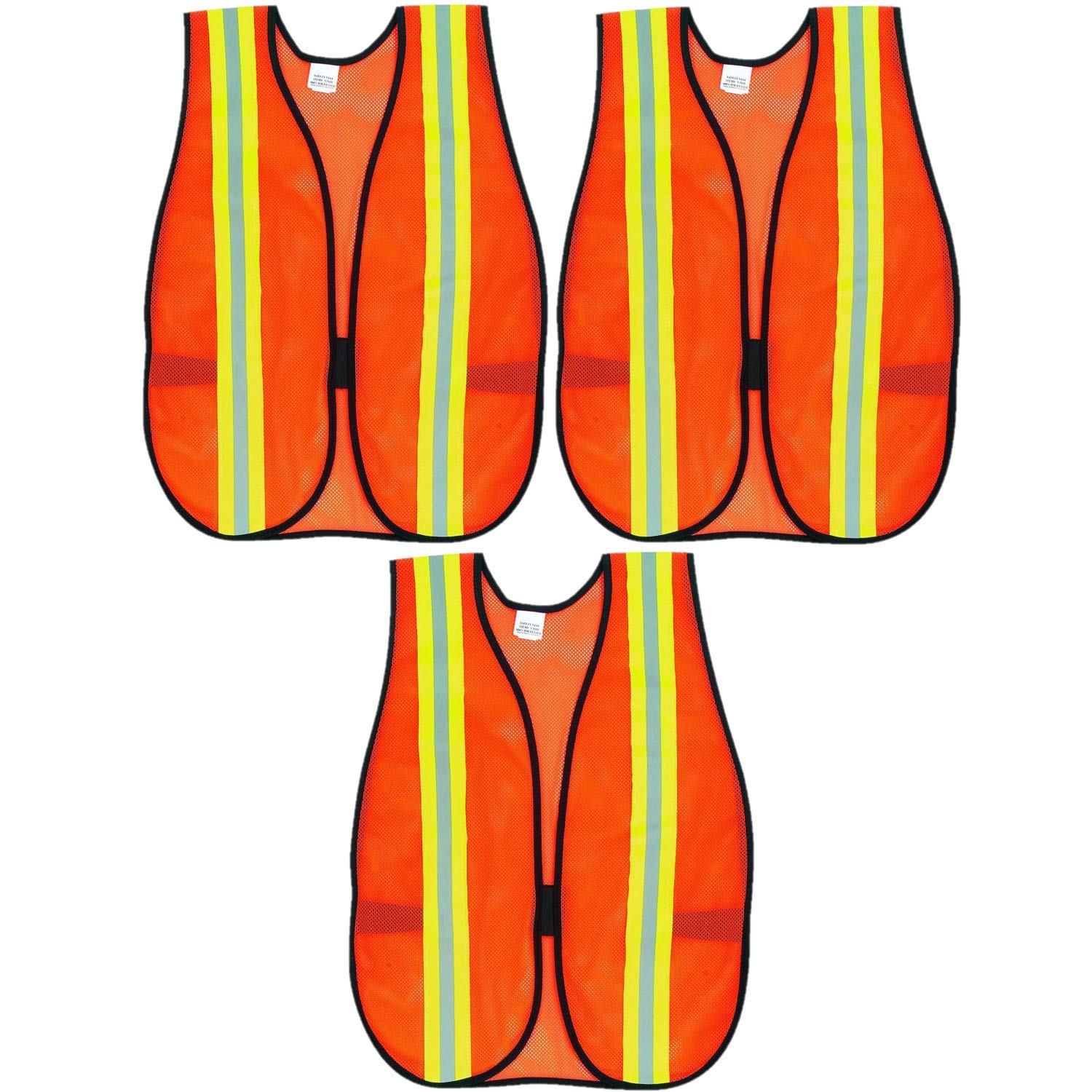 MCR Safety V201R Polyester Mesh General Purpose Safety Vest with 2-Inch Lime/Silver Reflective Stripe Fluorescent Orange / 3 PACK
