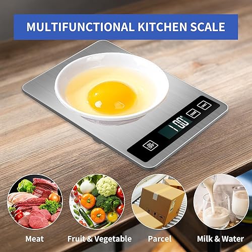 Miniatura 4 de YFL Báscula de alimentos, báscula digital de cocina de 33 libras, peso gramos y onzas, graduación precisa, superficie impermeable, acero inoxidable
