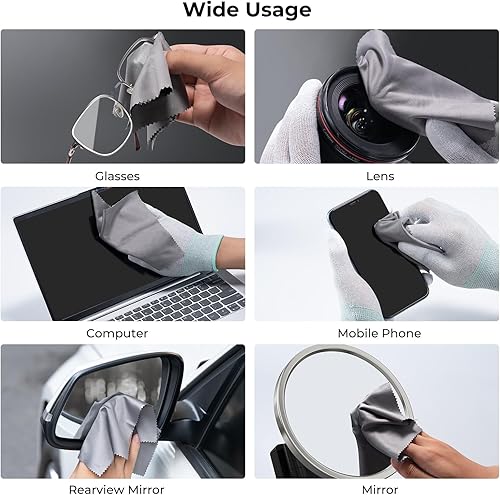 Miniatura 7 de K&F Concept Paquete de 6 paños de limpieza de microfibra (5.9 x 7.1 in), lavable y reutilizable, paño de limpieza de lentes para limpiar lentes de
