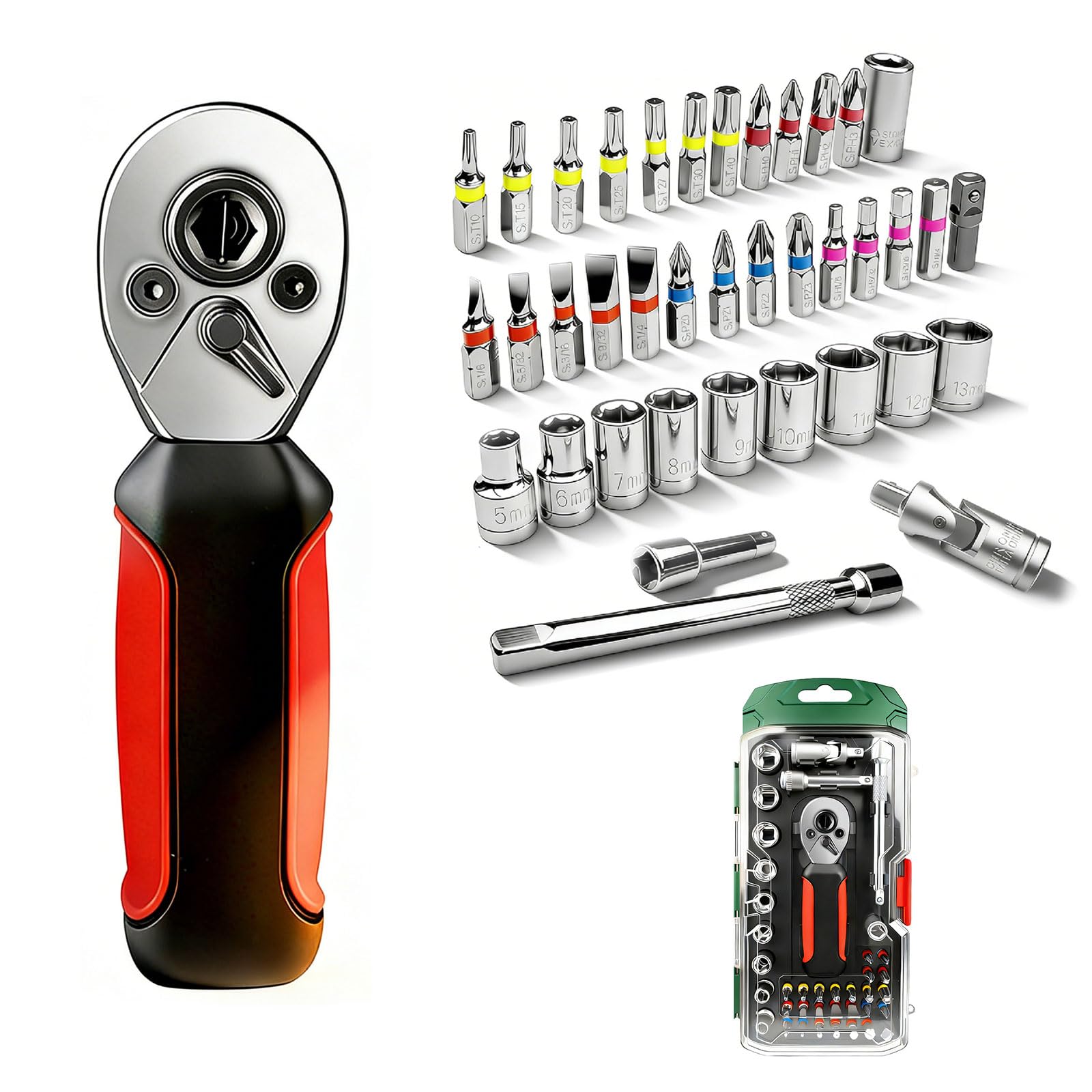 Fromceo Rubber Handle Multifunction Ratcheting Wrench Tool 72 Tooth Mechanism 1/4" Drive Ratchets Handle For Accurate Torques Control Multifunction Socket Wrench Tool