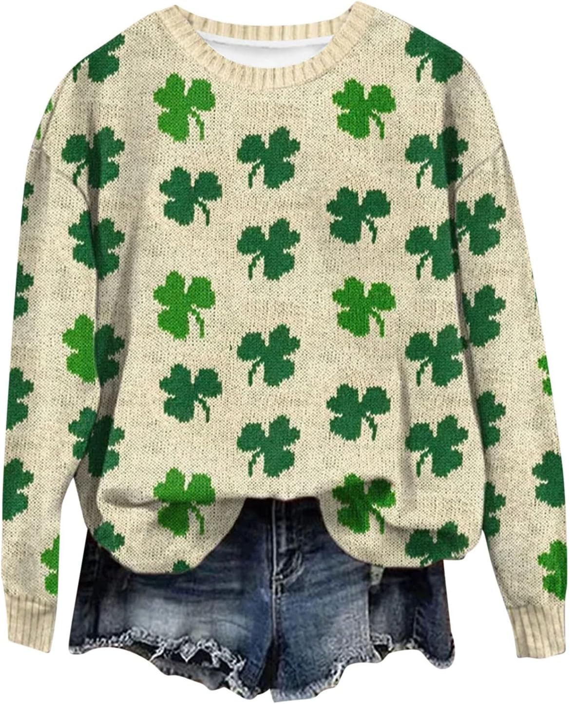 SMIDOW St. Patricks Day Shirts For Women Long Sleeve Crewneck Irish Sweatshirts Oversized Saint Patty's Pullover Tops