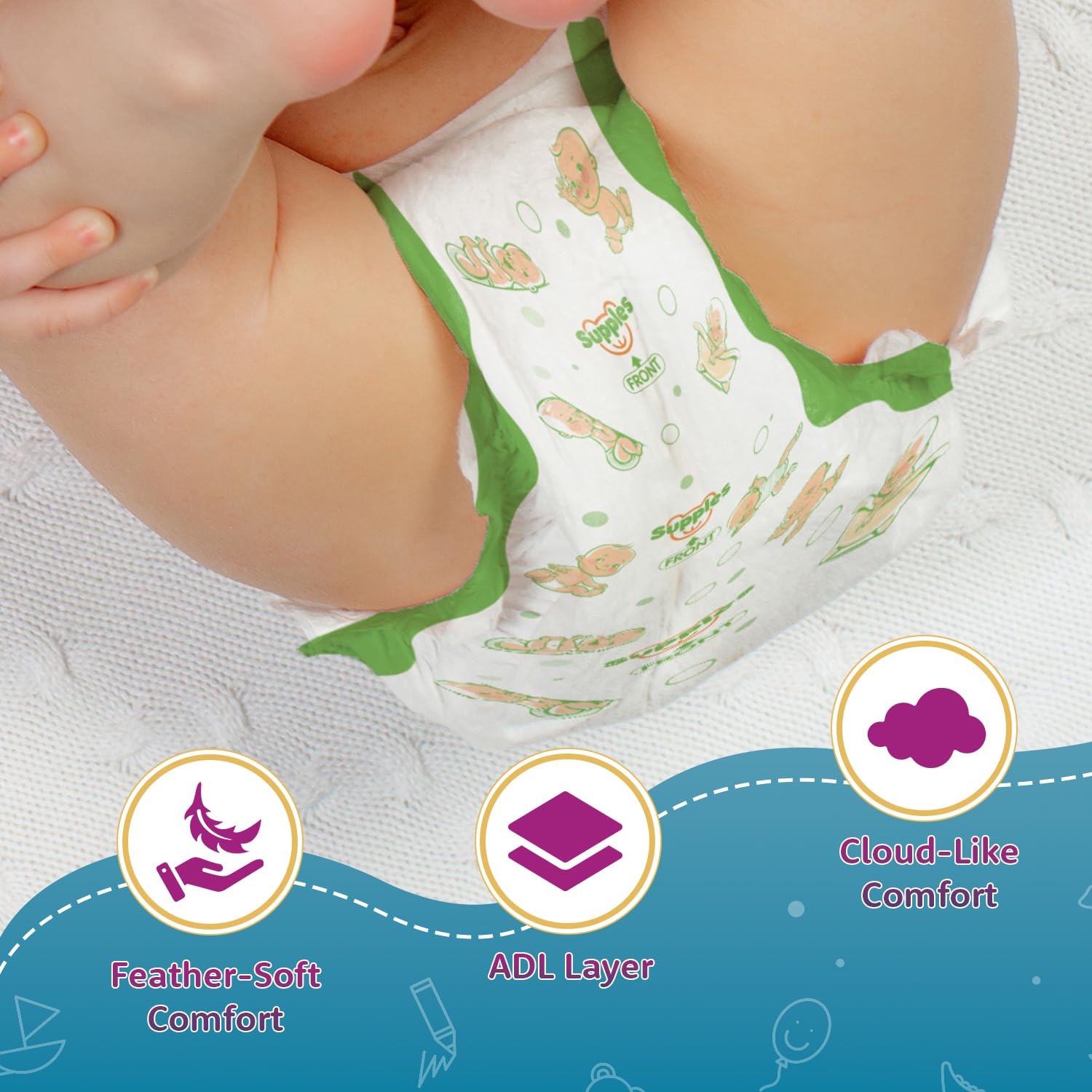 Amazon Brand - Supples Premium Newborn Taped Diapers | Derma Tested, Extra Soft, High Absorbency with Wetness Indicator & Umbilical Cut Design, 12 Hrs Absorption | NB/XS | Up to 5 kg | 36 Count 1