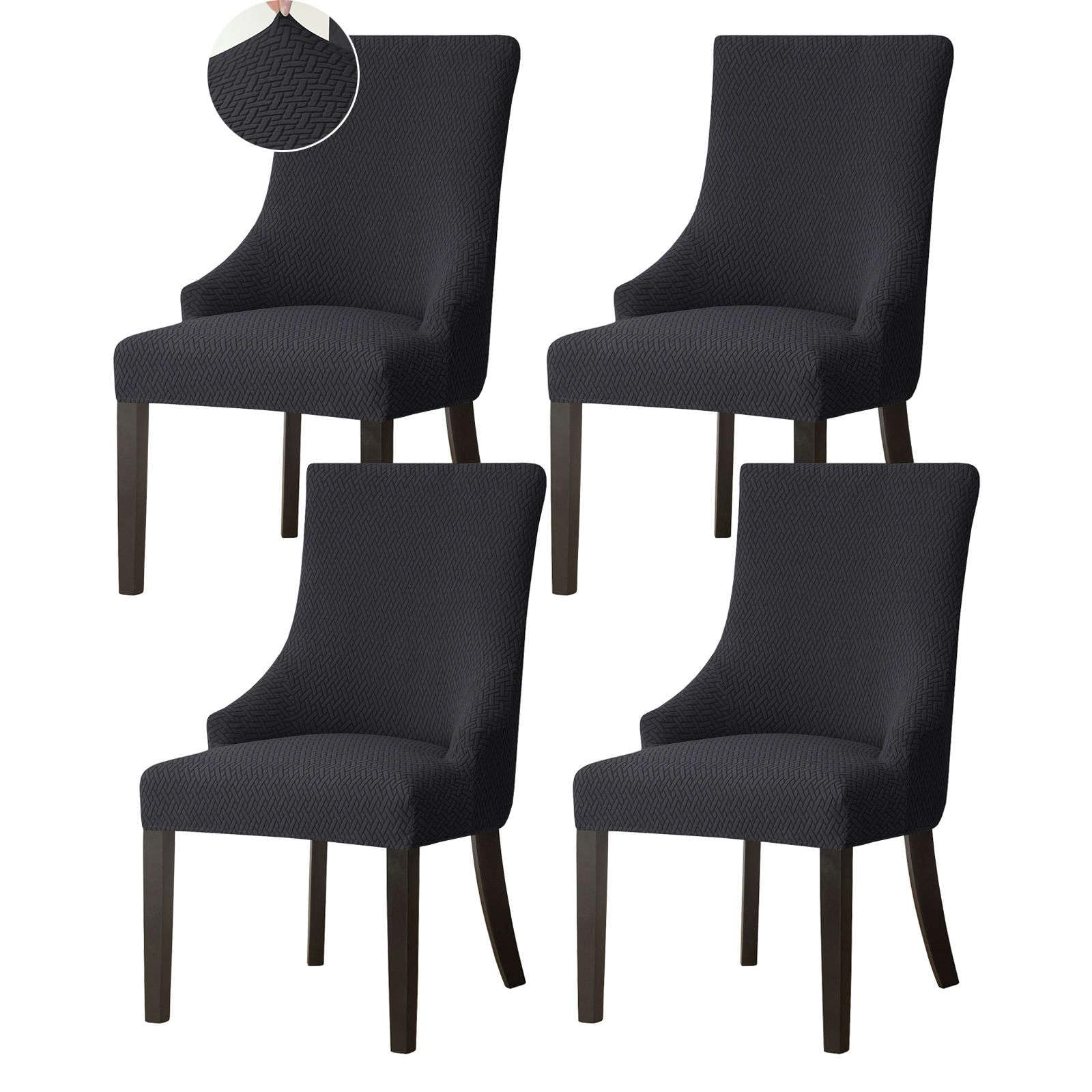 Housse de fauteuil à oreilles noir lot de 4 en jacquard extensible