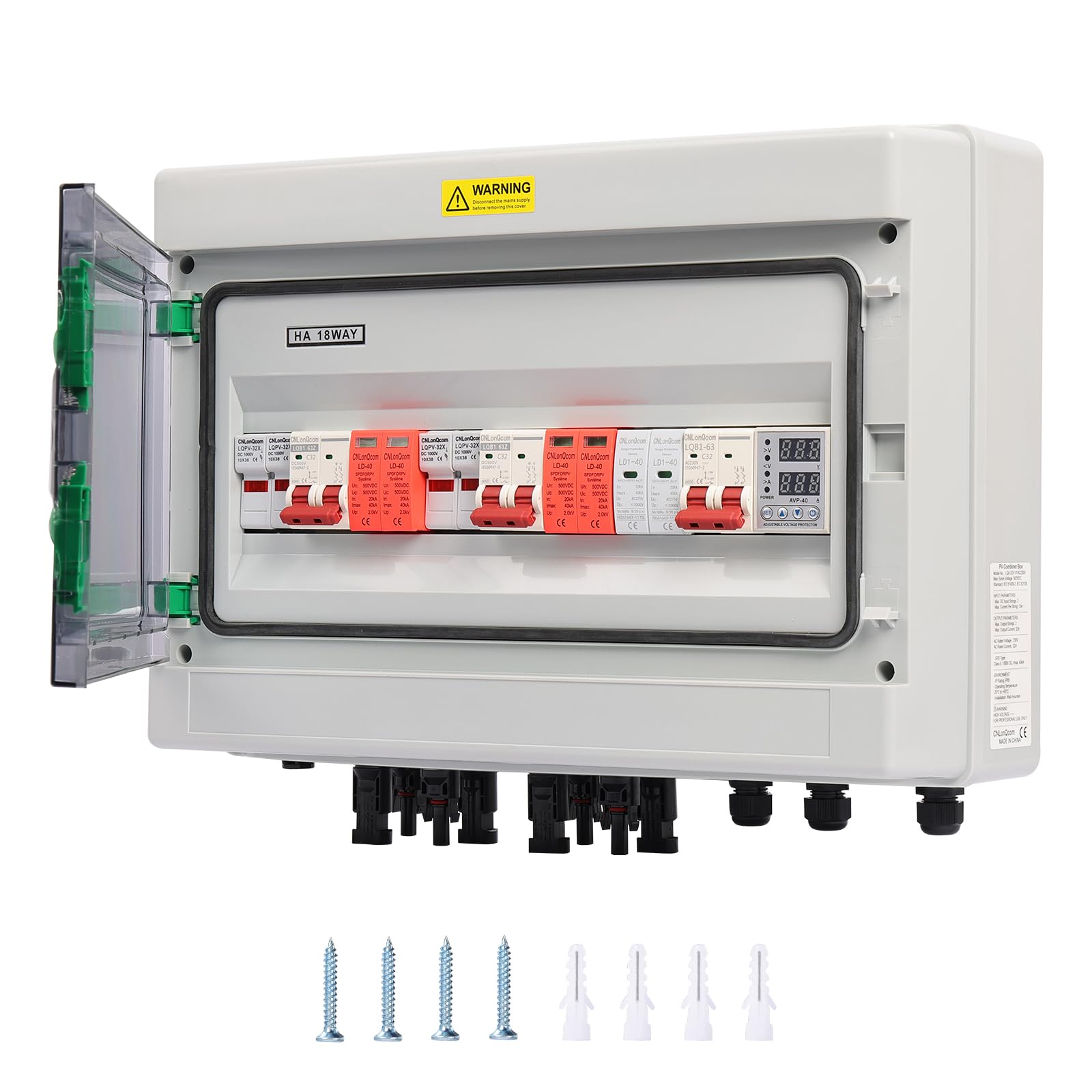 Protezione da sovratensione in PVC, DC500V2-2-2+AC230V1-1, scatola di collegamento solare, protezione flash, interruttore di separazione CC, impianto PV, 2 corde 2DC+1AC, DC Combiner Box, interruttore