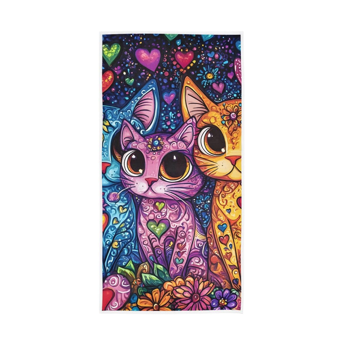 HUYGD Cute Cats with Big Eyes Hand Towels, Multipurpose Spa Towels for Hand, Face, Hair, Bath 15 x 30 Inches