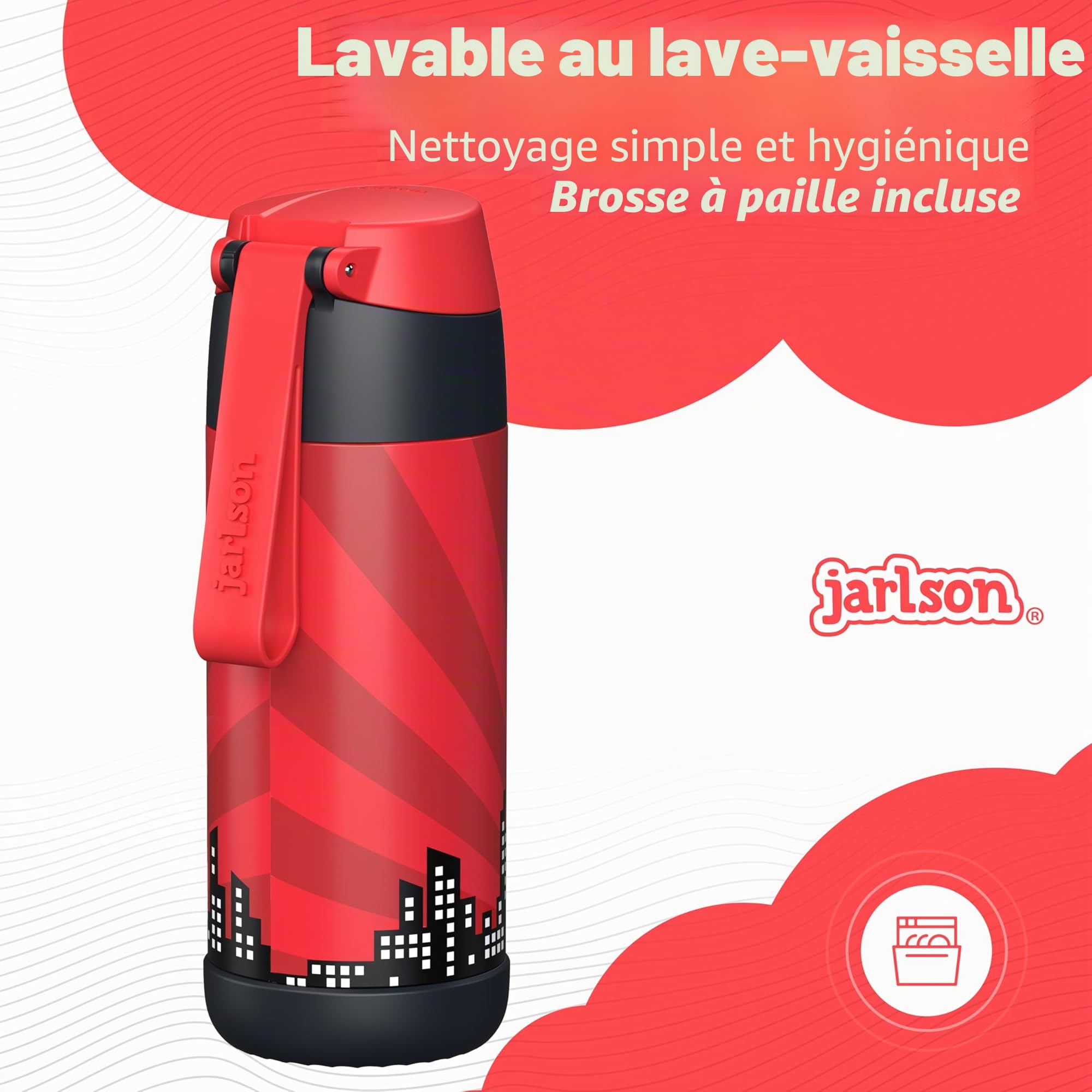 Jarlson Gourde Enfant 350ml Bouteille Isotherme Anti Fuite Inox Sans BPA