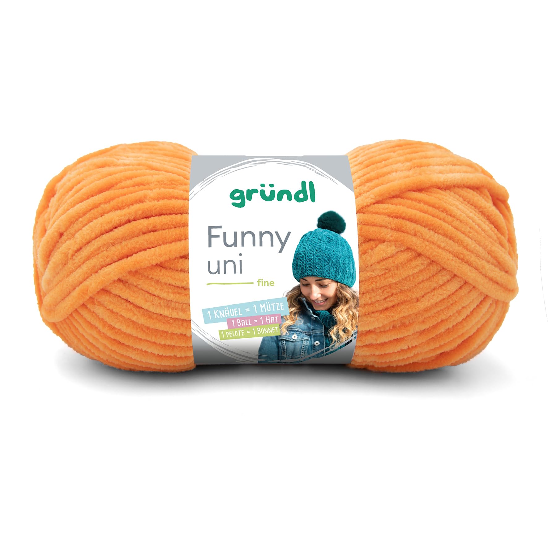 Gründl Wolle Funny uni - dicke weiche Chenille Wolle zum Häkeln - Häkelwolle - Strickwolle - Kuschelig und hautfreundlich - 100% Polyester - 1 Knäuel 100 g / 120 m - Nadelstärke 5-6 - Gelb