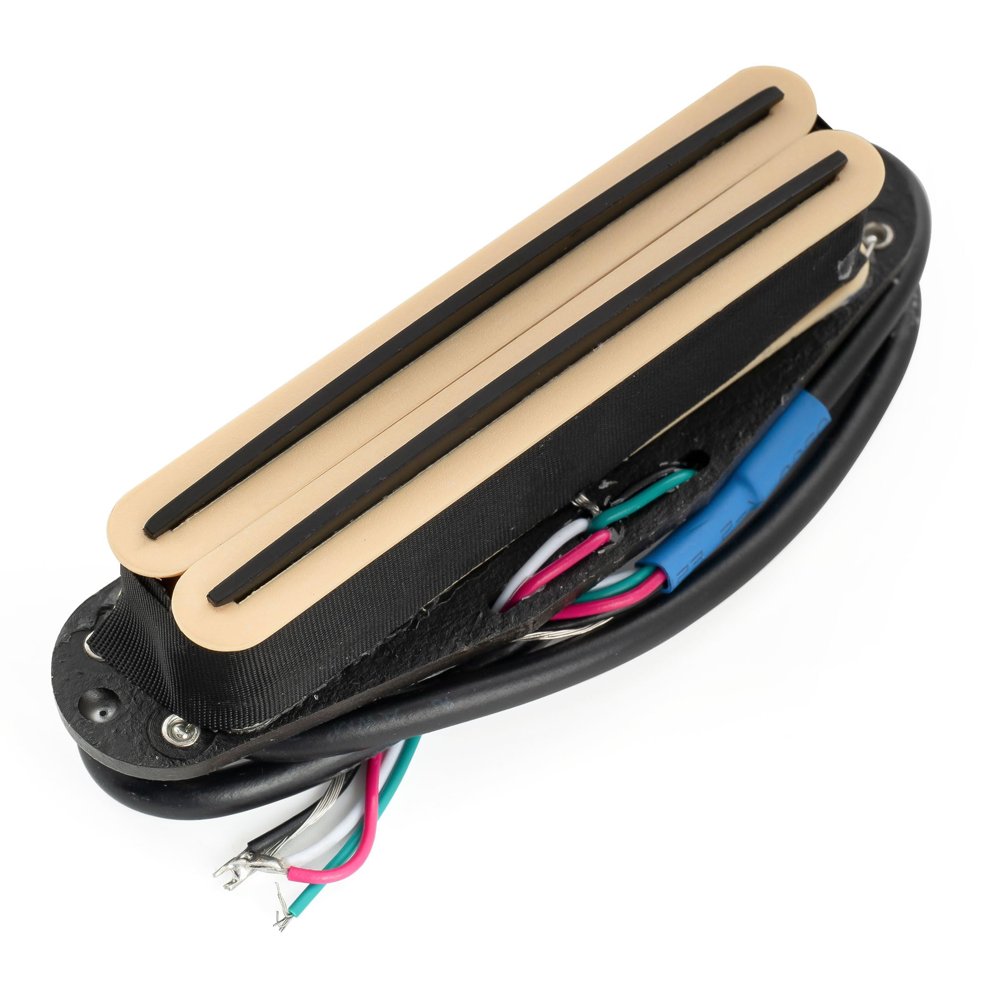 Musiclily Pro ST-DPMA Alnico 5 Dual Single Coil Sized Humbucker Pickup 9.2K for Strat Style Electric Guitar Cream Body Black Rail