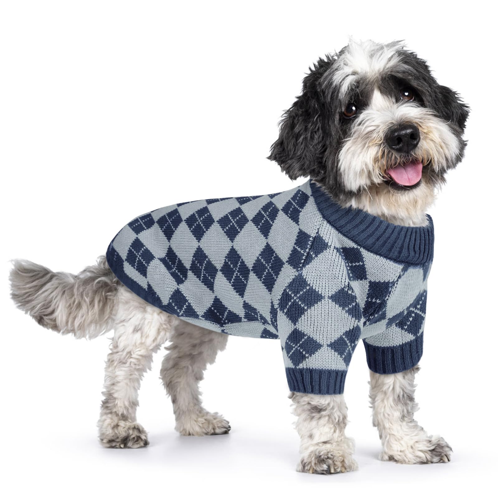 Queenmore Dog Sweater, Warm Sweater for Puppy, Dog Turtleneck Cable Knit Sweater, Comfy Thick Cute Diamond Plaid Sweater for Dogs ArmyGreen XS