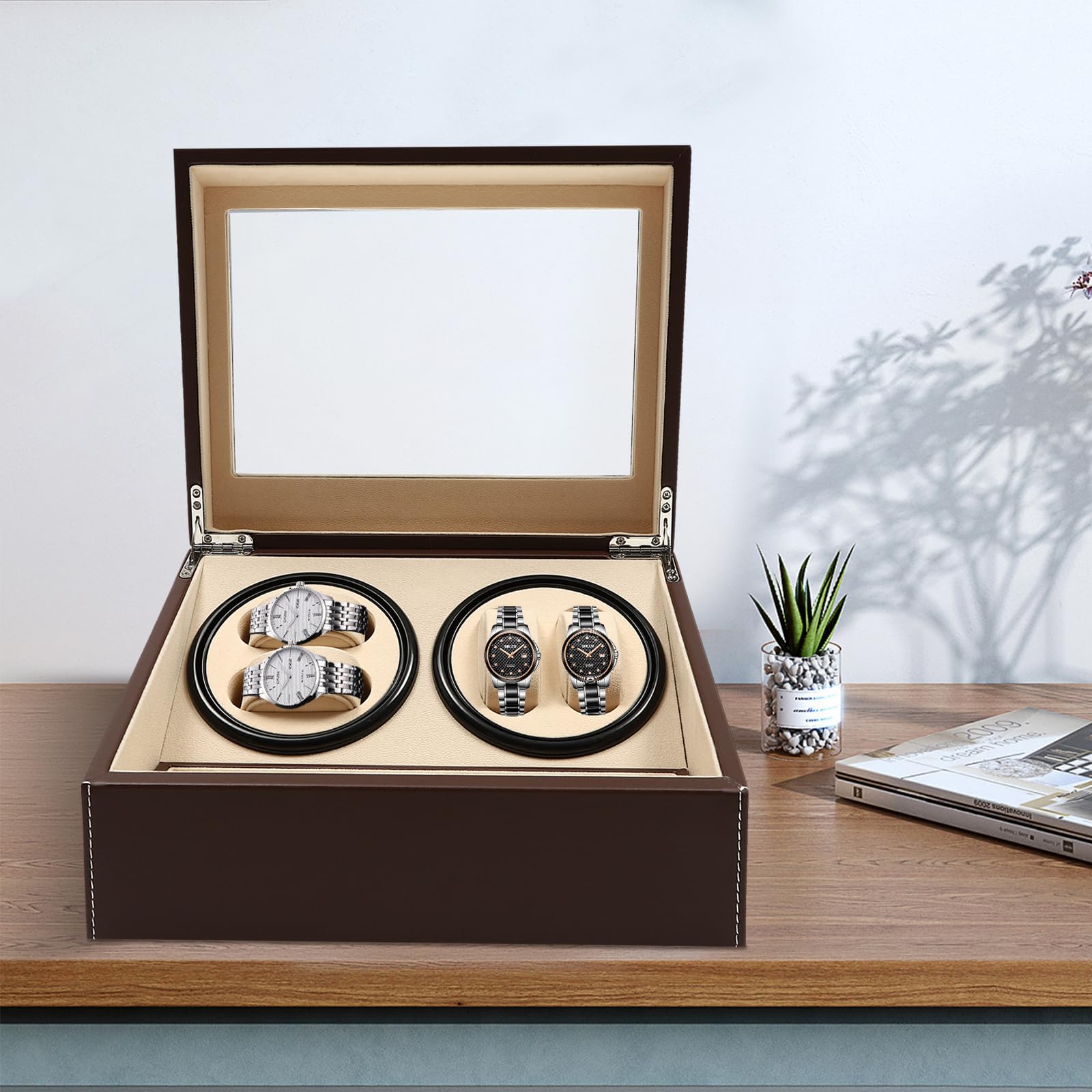 Remonoir Orologi Rotate Watch Winders Scatola Gioielli Stoccaggio Pelle PU Cassa Motore Silenzioso Esposizione Scatola Scatola Scatola Orologio Automatico Slot Uomo Valigetta Porta Custodia