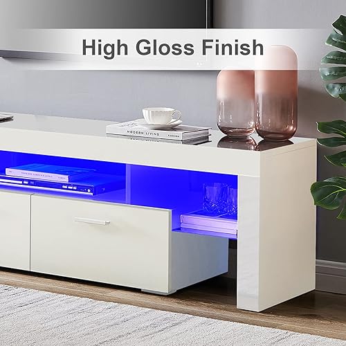 Miniatura 59 de Soporte de TV LED para televisores de hasta 70 pulgadas, centro de entretenimiento de alto brillo de mediados de siglo con armarios de Negro