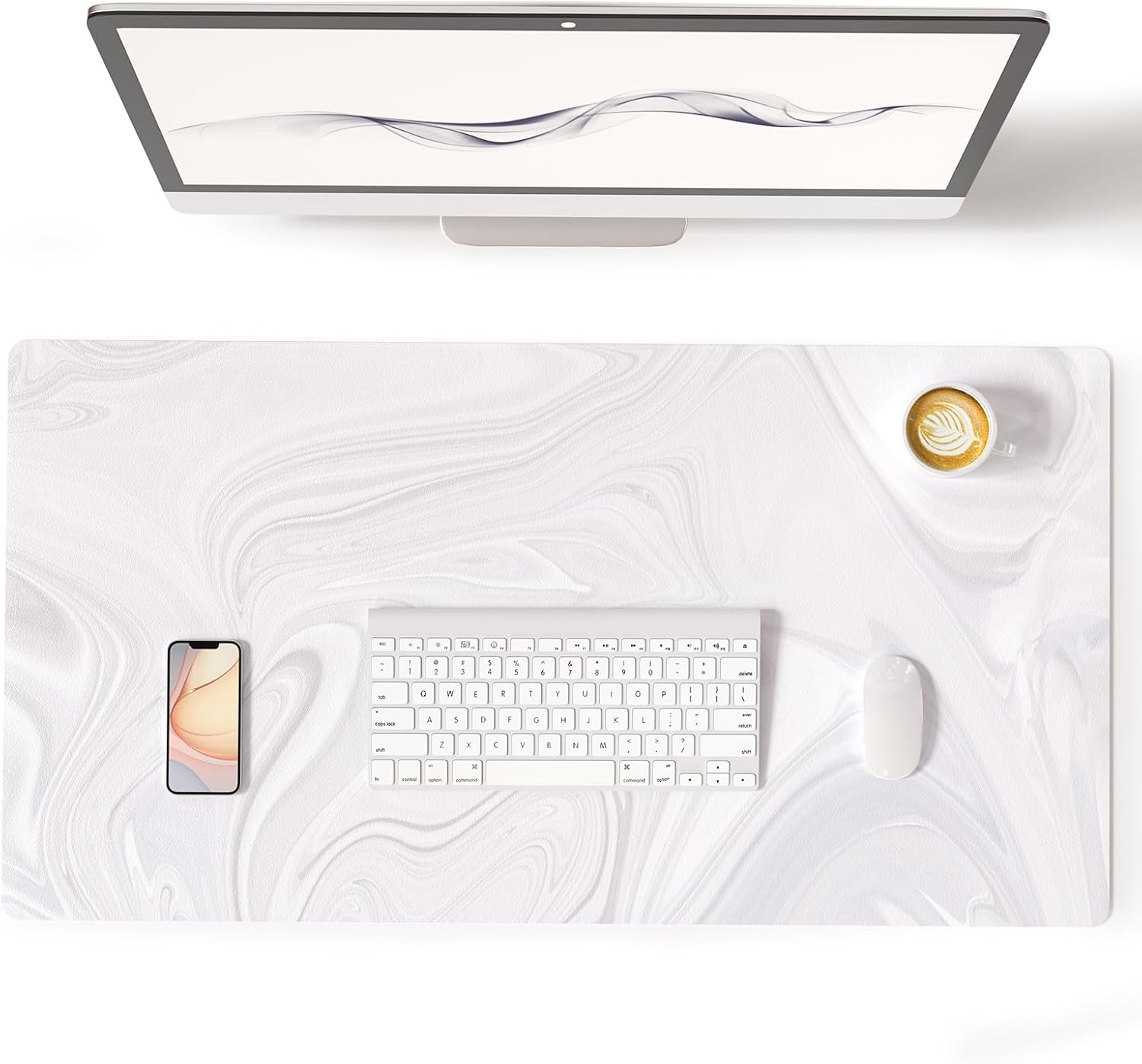 Colorful Star White Marble Waterproof Office Desk Mat, 31.5" x 15.7"