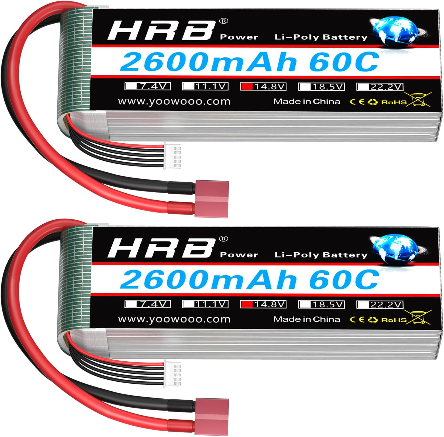 2pcs 4S 2600mAh Lipo Battery 60C 14.8V RC Lipo Battery Compatible with RC Car RC Airplane RC Truck RC Boat