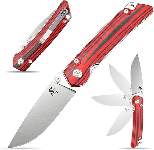Miniatura 8 de Sitivien ST128 Cuchillo plegable, hoja D2, cuchillo plegable con mango Micarta con clip, bloqueo de forro de seguridad, cuchillo de herramientas EDC