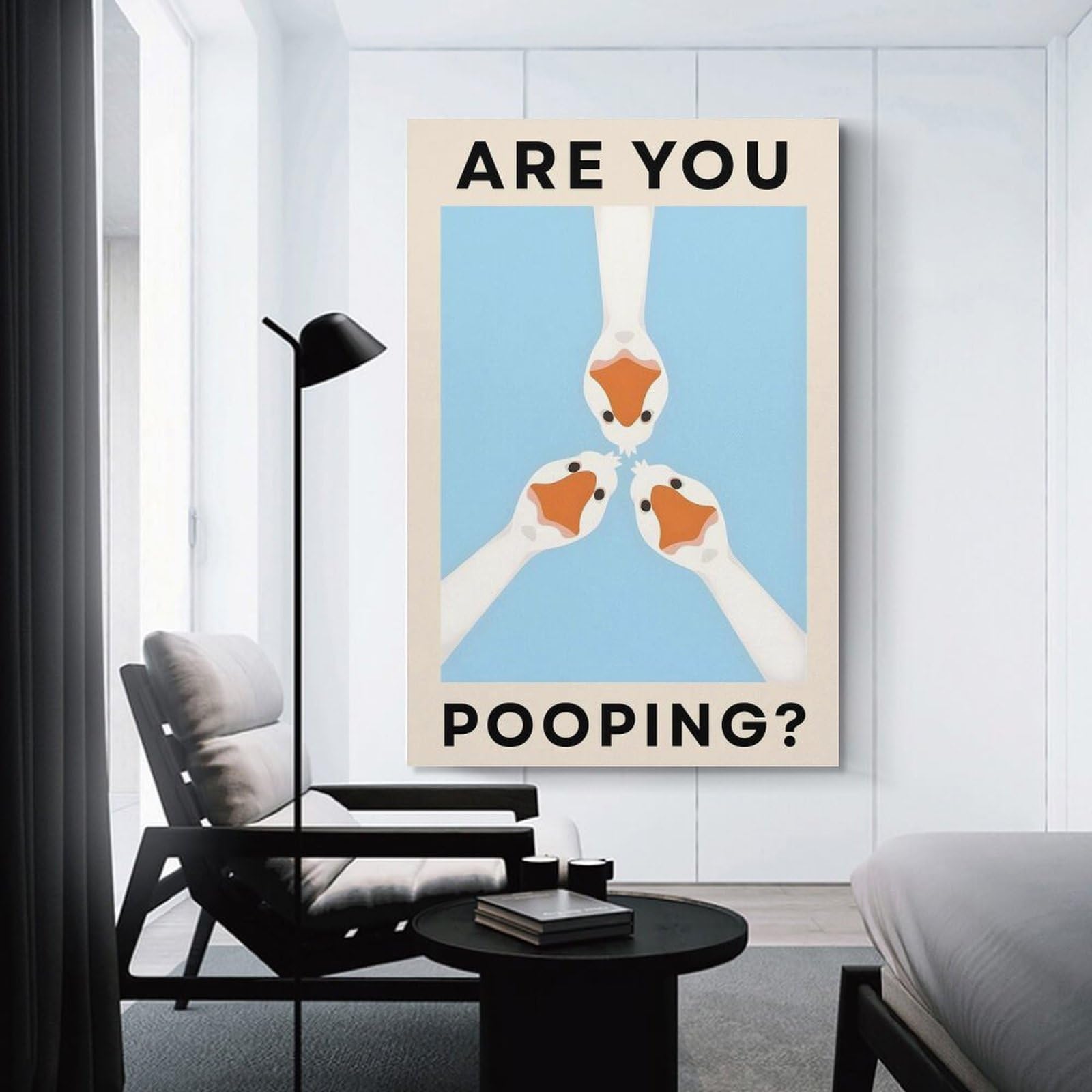 Junmoney Unframe-Style-7 Are You Pooping Goose Illustration Canvas Wall Art, 24X36inch(60X90cm), For Living Room, Bedroom Or Apartment Walls, Decorative Artwork For Empty Walls