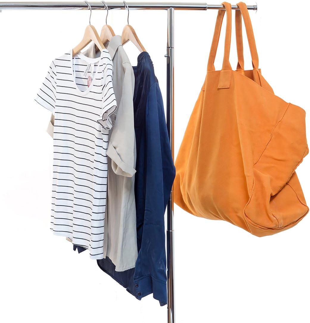 Basics Hardware Elegant Commercial Grade Clothing Garment Rack, Extendable Hanging Rack, Chrome Rolling Rack