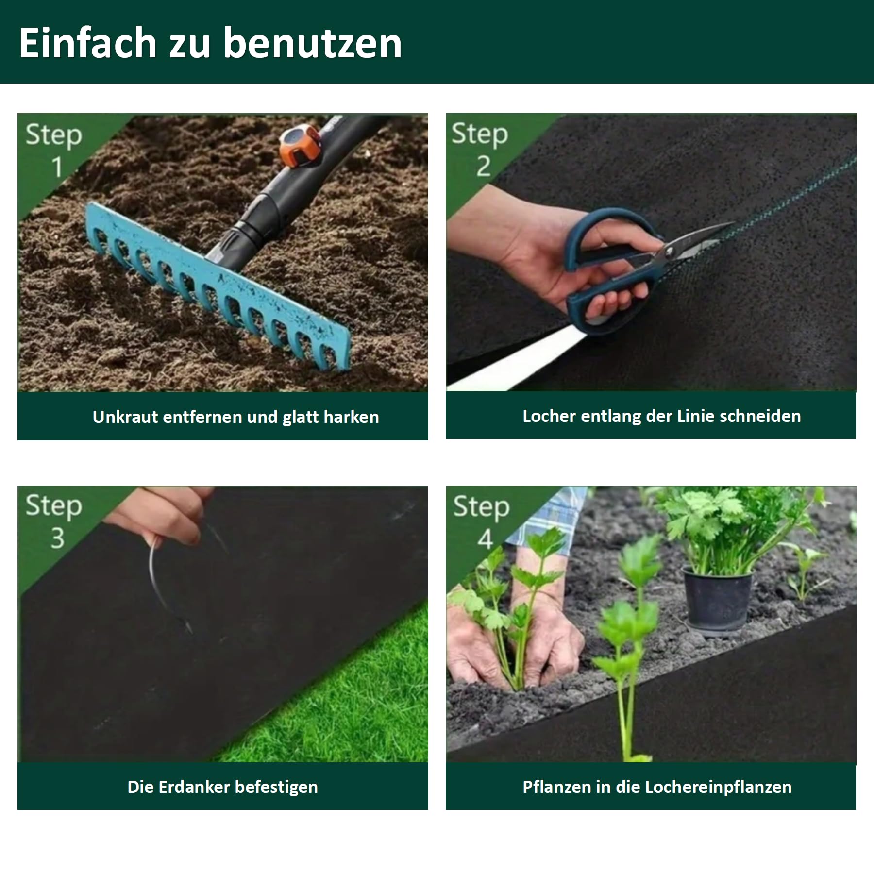 Unkrautvlies 100g/m² Extra Stark – 1m x 10m Unkrautfolie mit versiegelten Kanten – Wasserdurchlässiges Gartenvlies inkl. 16 Erdnägel mit Unterlegscheiben & Handschuhe – UV-Stabil & Reißfest