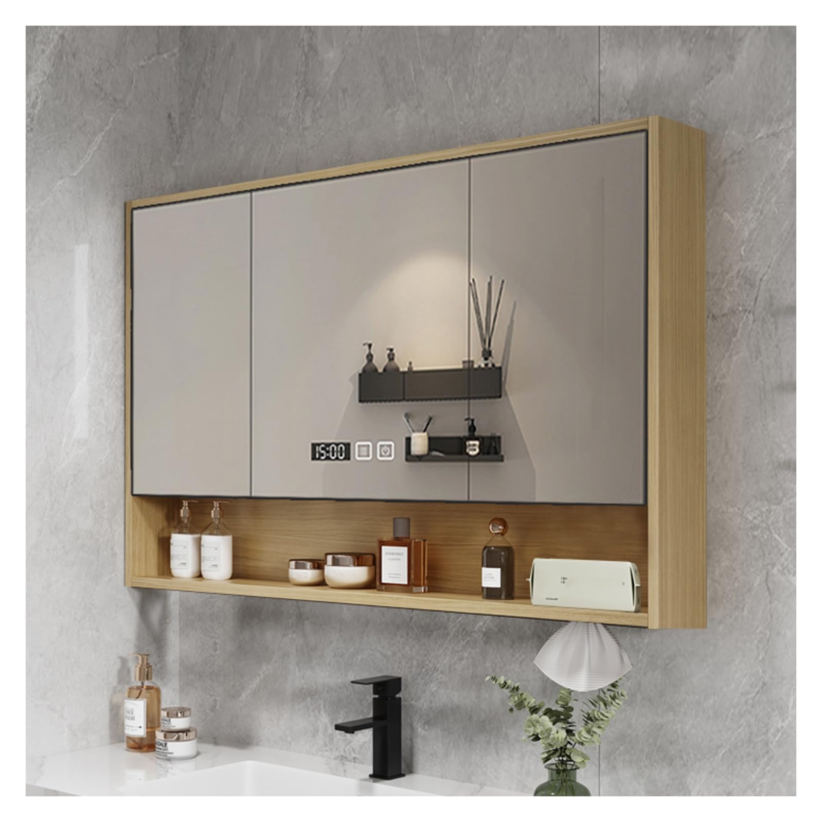 Armadietto Specchio Bagno DICTAC 100x60cm - Con Luce LED, Presa E Ripiani | Bianco - Foto 4