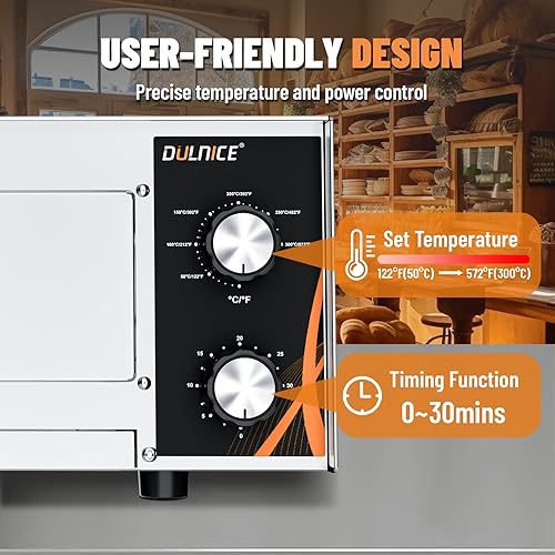 Miniatura 3 de Horno eléctrico para pizza, horno de pizza de encimera de 12 pulgadas para interiores con temporizador de 30 minutos, horno de pizza de acero