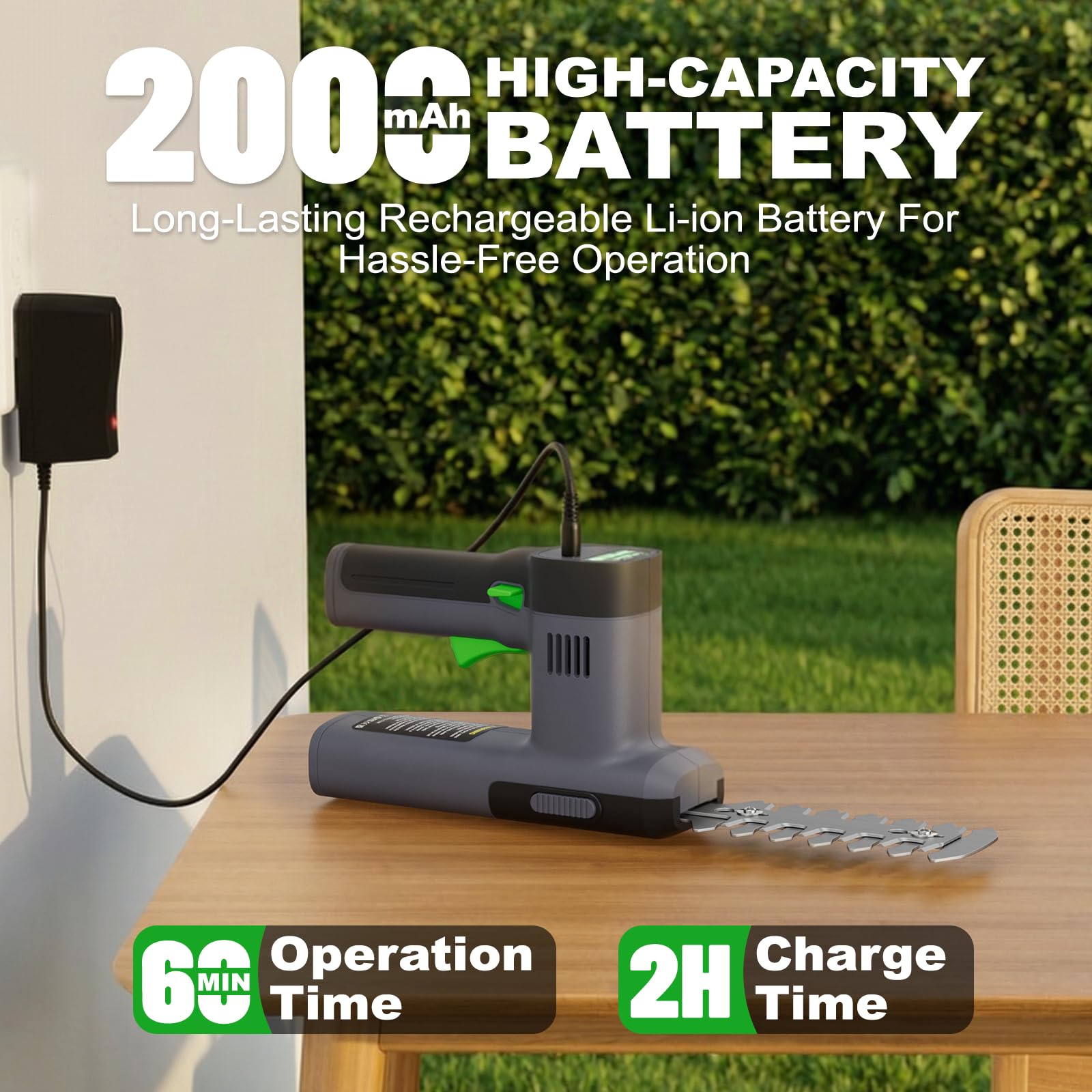 Cisaille à Gazon/Taille-haie sans Fil 12V avec Batterie 2000mAh, 2 en 1 Electrique Cisaille de Jardin/Taille Haies (WHT12)