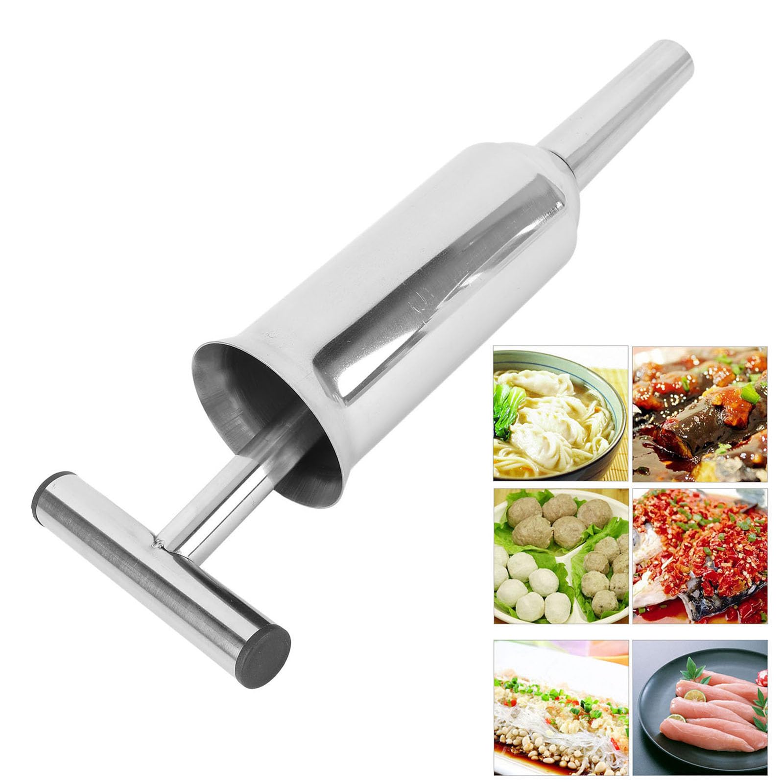 Stainless Steel Sausage Stuffer Tool, Manual Meat Filling Funnel for Xmas Household Use by Pressing, Make Freshness Sausages Easily at Home (L 23.6 X 13 X 2.8in)