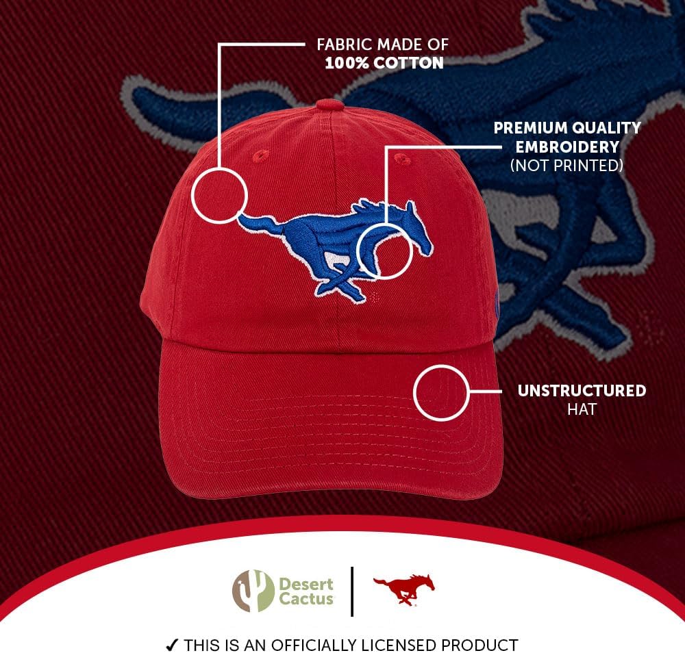 Desert Cactus Southern Methodist University Baseball Hat SMU Mustangs Brimmed Embroidered Cap Adjustable Cloth Strap Type A