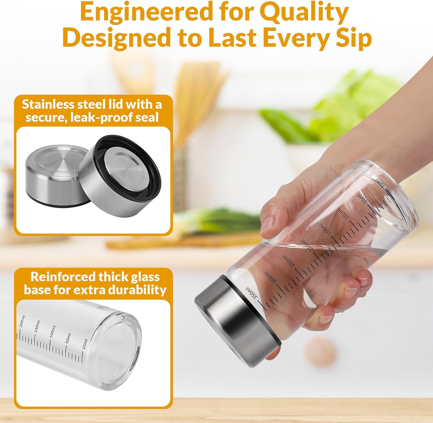 Juice Bottles with Lids – 4 Pack 10 OZ Wide Mouth Glass with Stainless Steel Lids – Reusable Beverage Containers for Juice, Smoothies, Milk, Water – Leakproof, BPA-Free, Dishwasher Safe