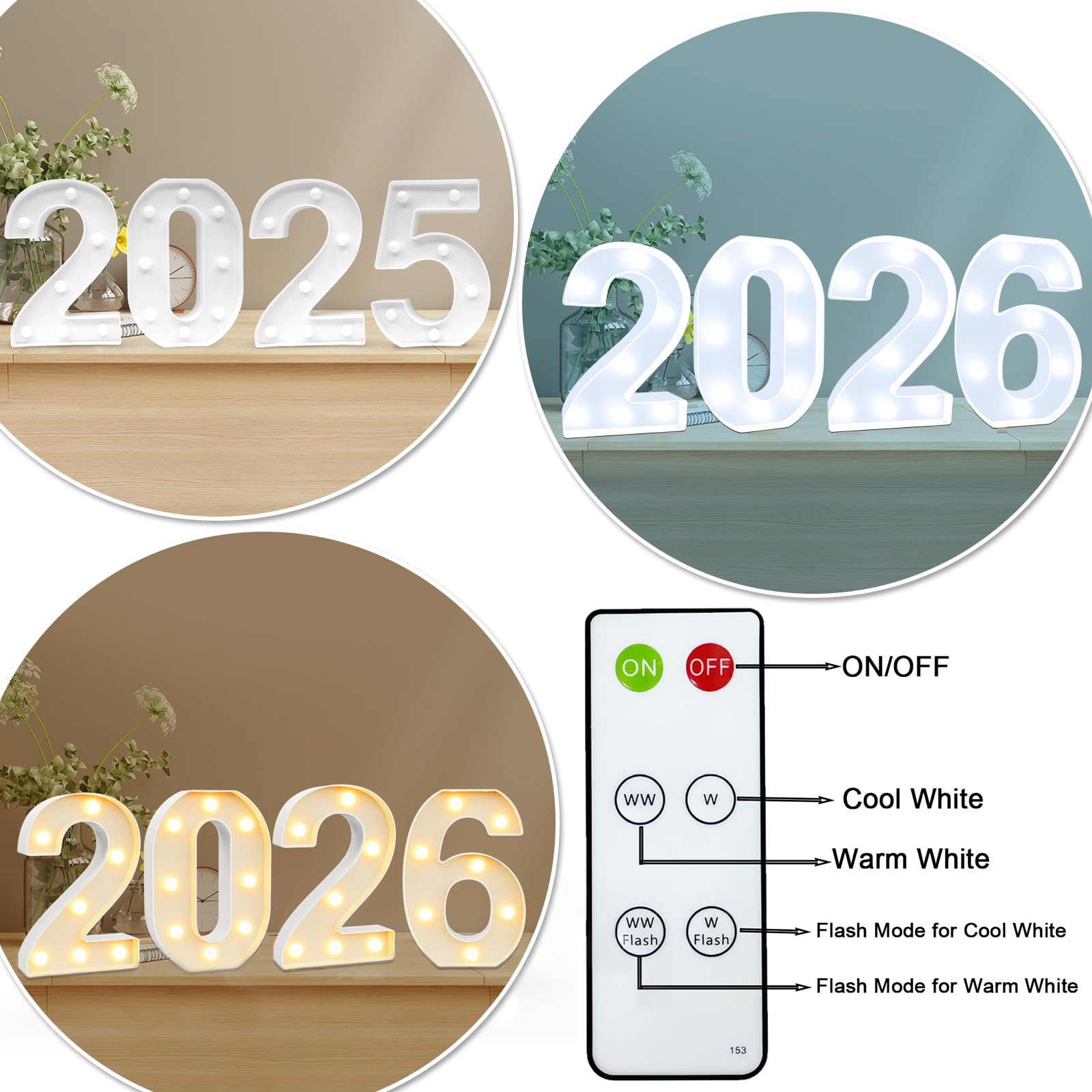Vimlits Light Up Numbers 70th Birthday Decorations, LED Number Lights Lighted Number Sign for Party Backdrop Wedding Anniversary Remote Wall Table Decor - Cool White & Warm White 70 — view 5