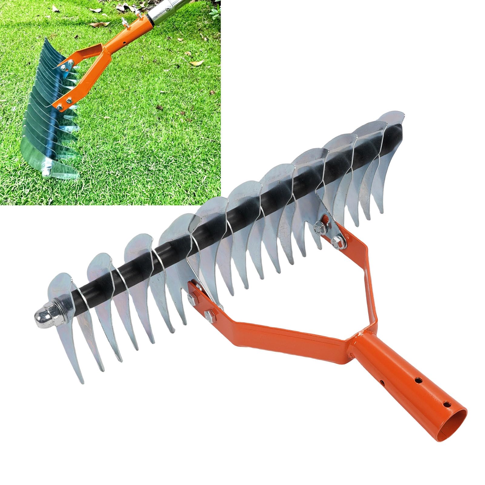 Rastrello professionale per paglia, rastrello da giardino ergonomico in acciaio inossidabile per la cura del prato, con manico regolabile