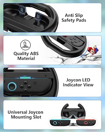 Switch Steering Wheels for Nintendo Switch 2 JoyCon Controllers, Switch 2 Racing Wheels for Mario Kart World/ 8 Deluxe, Switch Driving Wheel Grip for Joy-Con 2 Controller Accessories-Black (2 Pack)