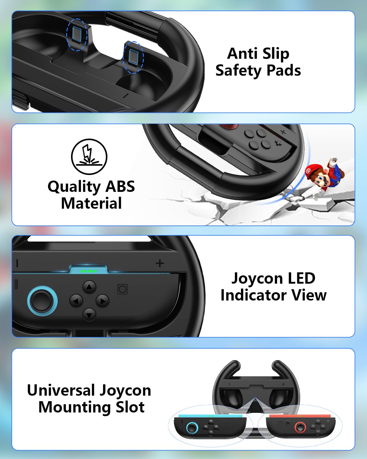 Switch Steering Wheels for Nintendo Switch 2 JoyCon Controllers, Switch 2 Racing Wheels for Mario Kart World/ 8 Deluxe, Switch Driving Wheel Grip for Joy-Con 2 Controller Accessories-Black (2 Pack) - Image 5