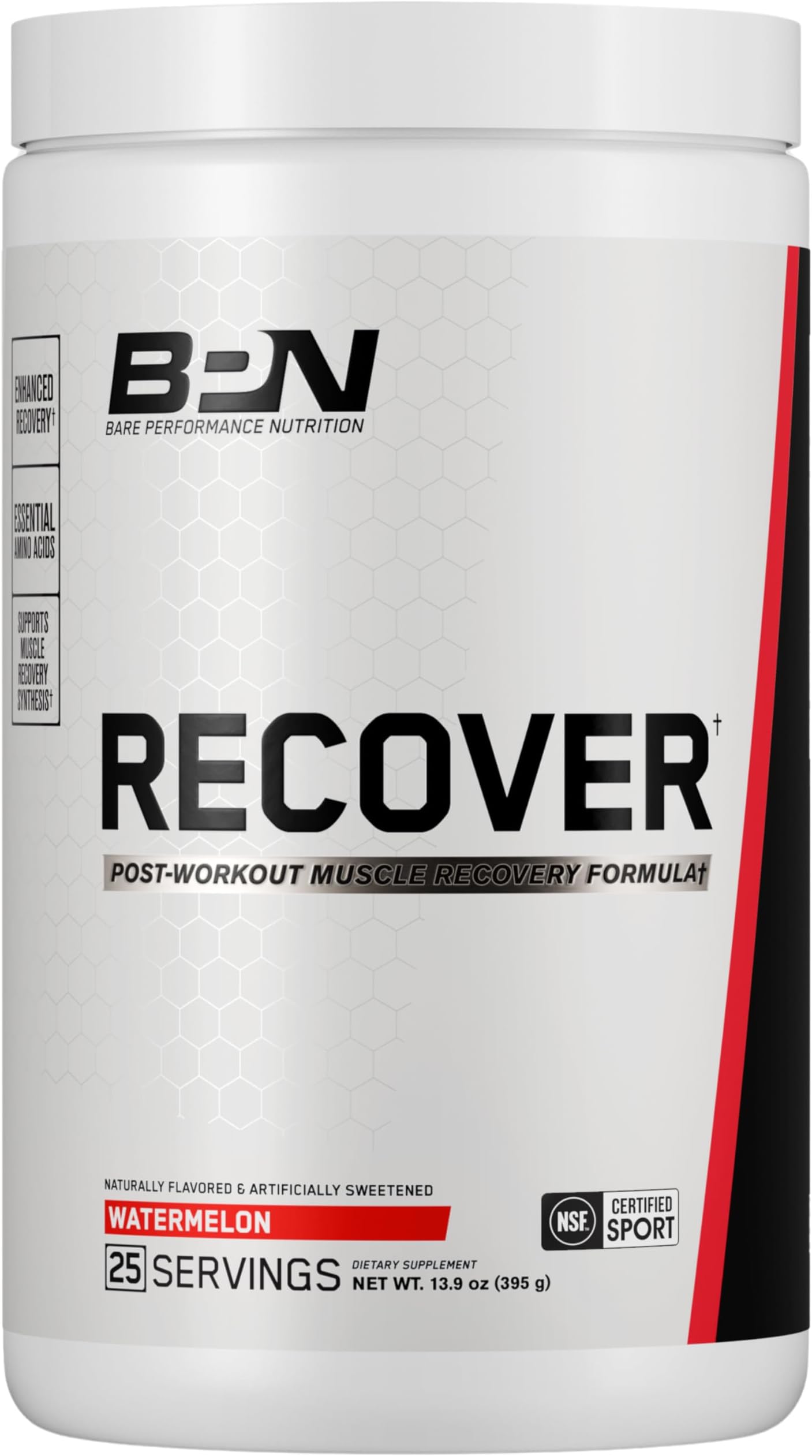 BARE PERFORMANCE NUTRITION BPN Recover Post-Workout Enhanced Muscle Recovery Drink Mix, Watermelon, 25 Servings