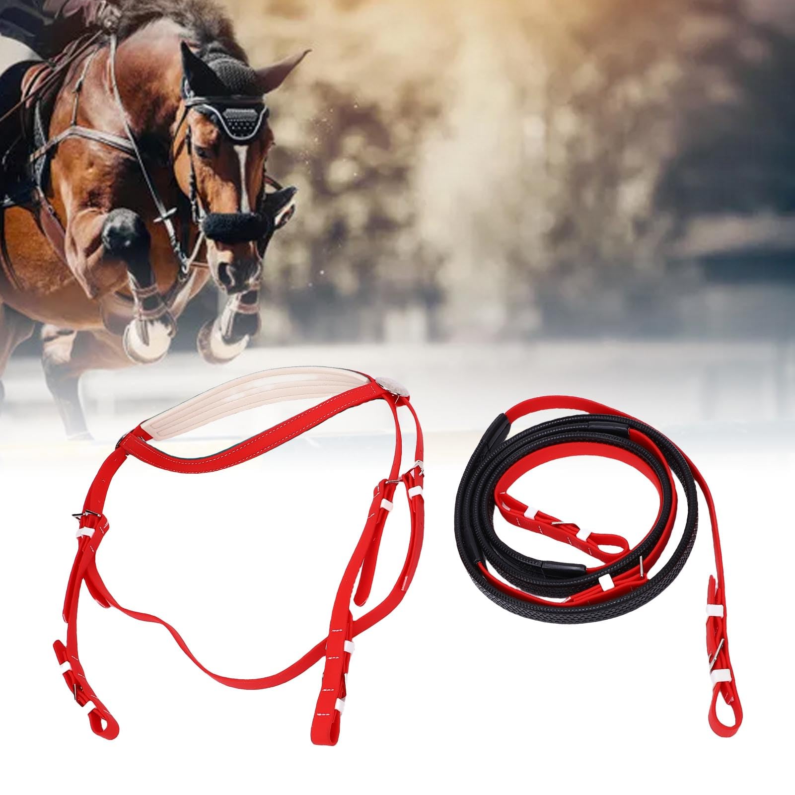 Set Cavezza e Redini per Cavallo PVC PU Pelle Nylon Briglia per Cavallo Regolabile Redine vestibilità Comoda Design Elegante per Lezioni di Allenamento di Equitazione Competizione
