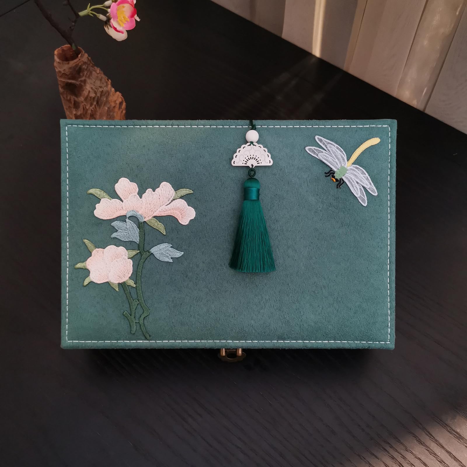Chinesische Schmuckschatulle, handgefertigte Schmuck Organizer aus Holz mit Samt Innenraum und Schlosszubehör, Aufbewahrungsbehälter, Schmuckschatulle mit mehreren Fächern