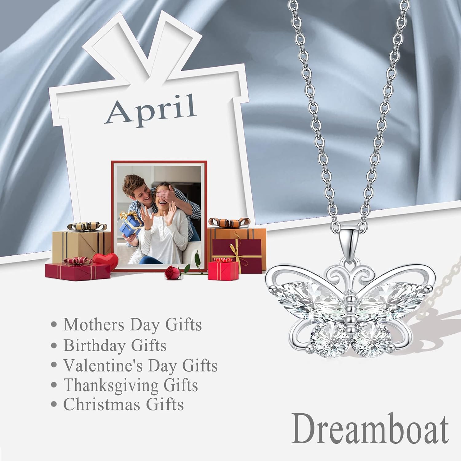 Dreamboat Butterfly Birthstone Pendant Necklace for Women 925 Sterling Silver Cubic Zirconia Jewelry Anniversary Birthday Gifts for Mom Wife Daughter Her - Image 4