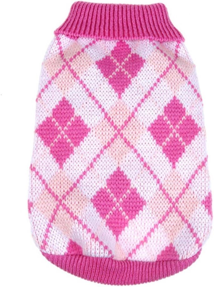 PanDaDa Small Pet Dog Plaid Style Sweater Knitwear Coat Apparel Light Pink XXS